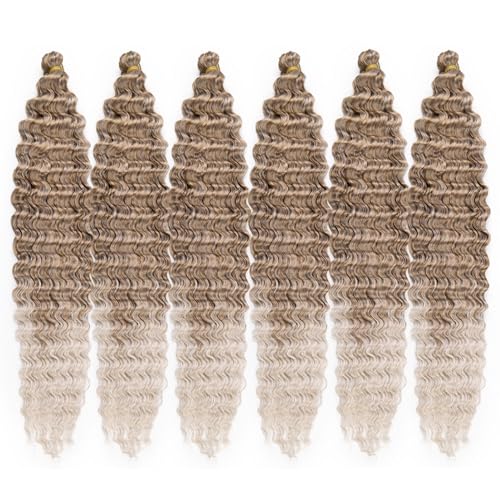 BATISI Water Wave Crochet Hair 6 Packs Curly Braiding Hair for Boho Braids Synthetic Bohemian Curly Crochet Hair Ombre Blonde 30 Inch
