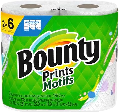 Bounty Select-A-Size Paper Towels, Prints, 2 Triple Rolls = 6 Regular Rolls (Packaging May Vary)