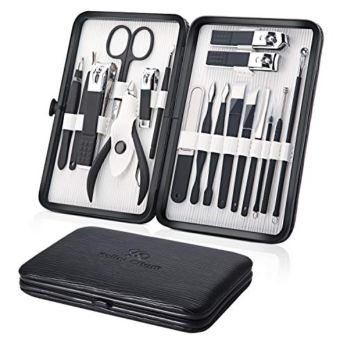 Professional Stainless Steel Nail Clipper Travel & Grooming Kit Nail Tools Manicure & Pedicure Set of 18pcs with Luxurious Case (Black/White)