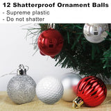 Silver & Red 1.6" Small Christmas Balls Christmas Tree Decoration Ornaments Shatterproof Hanging Balls for Birthday Halloween Holiday Wedding Decorations Set of 12pcs