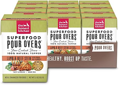 The Honest Kitchen Dogs Superfood POUR OVERS Lamb& beef stew Pack of 12, Pumpkin, 5.5 ounces