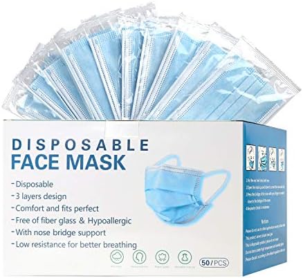 Disposable Face Mask 50 Pack Individually Packaged Wrapped Protection For Adults 3-layer Filter Safety Face Masks