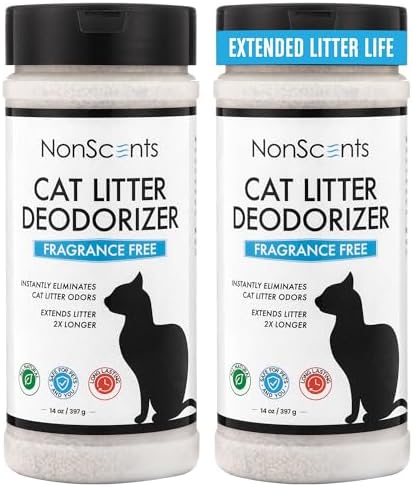 NonScents Cat Litter Deodorizer - Litter Box Odor Eliminator - Less Scooping Extends Kitty Litter Lifespan - Fragrance-Free Formula Eliminates Unpleasant Cat Odors - Fresh Scent Litter Pans (2-Pack)