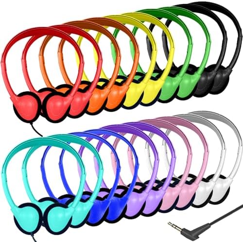 20 Pack Bulk Classroom Headphones for Students Kids School, Wholesale Headphones Class Set with 3.5mm Jack for Chromebook Laptop PC Computer(10 Mixed Colors)