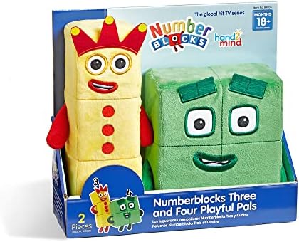 hand2mind Numberblocks Three & Four Playful Pals Plush, Numbers for Toddlers, Preschool Math Learning Toys, Stuffed Animal Plushie, Counting Blocks Stuffies, Kids Birthday Gift, Easter Basket Stuffers