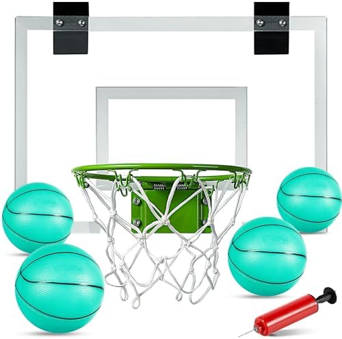ropoda Mini Basketball Hoop - Glow in The Dark, Over The Door Basketball Hoop Indoor, Indoor Basketball Hoop Backboards for Teens and Adults, Mini-Basketball Hoop for Kids with 4 Balls and Pump