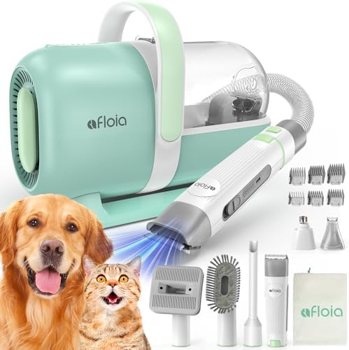 Afloia Dog Grooming Kit - Pet Vacuum & Clippers Nail Trimmer Grinder & Brush for Shedding with 6 Pet Grooming Tools, Low Noise Dog Hair Remover (Green)