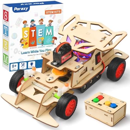 Poraxy STEM Kits for Kids Age 8-10,Toys for Boys Age 8-12,Building Remote Control Model Car,Wooden 3D Puzzles 8-13 Teenage Science Projects, Birthday Gifts for 8 9 10 11 12 13 Year Old Teen Boys Girls
