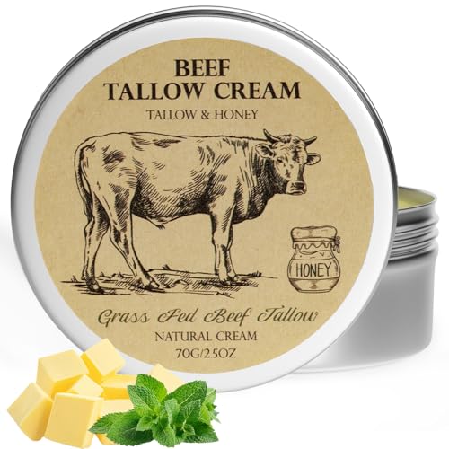 Beef Tallow for Skin, Tallow and Honey Balm,Tallow Face Moisturizer, Natural Organic Grass-Fed Beef Tallow Balm with Raw Honey Moisturizing Cream for Body Lotion Skin Care