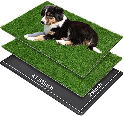 LOOBANI Dog Grass Pad with Tray Large, Indoor Dog Potties for Apartment and Patio Training, with 2 Packs Loobani Dog Grass Pee Pads for Replacement