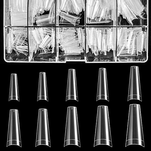 Clear Acrylic Nail Tips - Coffin Nail Tips BTArtbox 500pcs Artificial Ballerina shaped Fake Nails Half Cover False Nail with Case for Nail Salons and DIY Nail Art, 10 Sizes