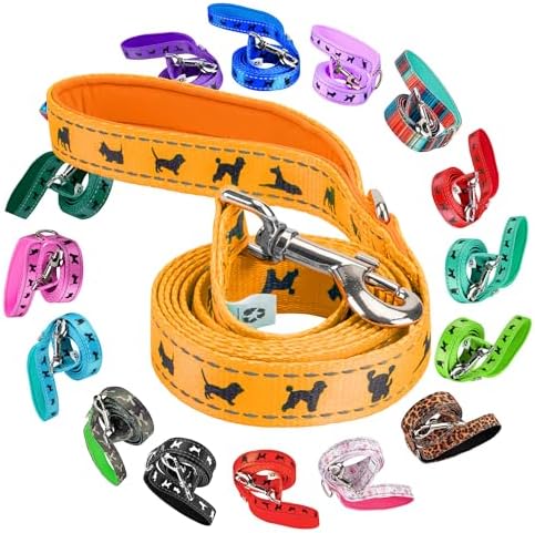 EcoBark Dog Leash - Soft & Reflective Comfort Training Leashes with Padded Handle - Strong Durable Heavy Duty - Training and Pulling for Small, Medium or Large Dogs (Yellow)