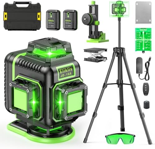 Laser Level 360 Self Leveling with Tripod, Elikliv 4D Laser Level, 165Ft Green Laser Level Lines Tool, 4x360° Cross Line Laser for Construction, Picture Hanging, Floor Tile, Renovation
