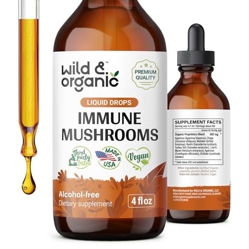 Immune Mushroom Supplement Complex - 8-in-1 Organic Mushroom Extract with Lion's Mane, Turkey Tail, Reishi - Mushroom Tincture - Vegan, Alcohol Free Liquid Drops - 4 fl oz Bottle