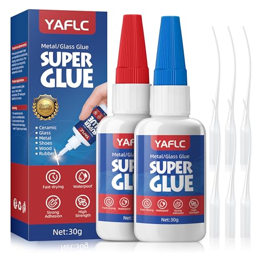 YAFLC Super Glue for Ceramic Repair, 30 g x 2 Ceramic Glue for Pottery, Super Glue for Plastic, Metal, Wood, Shoe, Rhinestone, Glass, Crafts DIY