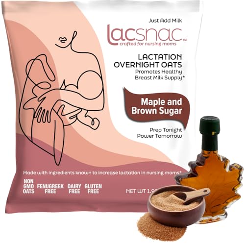 Lacsnac Maple and Brown Sugar Lactation Overnight Oats (11.82oz, Pack of 6) Lactation Supplement for Nursing Moms Made Whole Grain Oats, Flax Seeds, and Brewer’s Yeast, Promotes Lactation & Healthy Breast Milk Supply, GMO-free, Vegan, Gluten-free