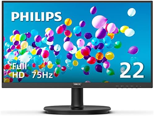 Philips 22 inch Class Thin Full HD (1920 x 1080) 75Hz Monitor, VESA, HDMI & VGA Port, 4 Year Advance Replacement Warranty, 221V8LN