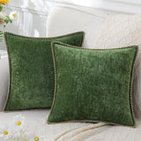 decorUhome Christmas Chenille Soft Throw Pillow Covers 16x16 Set of 2, Farmhouse Velvet Pillow Covers, Decorative Square Pillow Covers with Stitched Edge for Couch Sofa Bed, Forest Elf