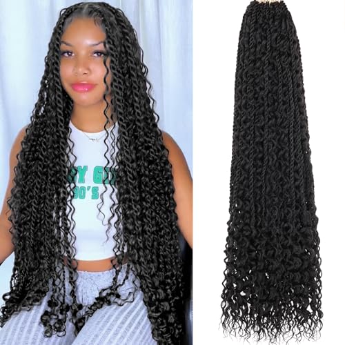 30 Inch Boho Senegalese Twist Crochet Hair with Curls 9 Packs Pre-Looped Island Twist Crochet Braids Natural Black Crochet Twist Braids for Women Long Synthetic Braiding Hair Extensions 1B#