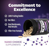 Nano Choice Nootropic Blend - Mushroom Complex Supplement for Brain, Focus, Productivity & Immune Support | Non-GMO, Vegan, Made in USA | 120 Capsules