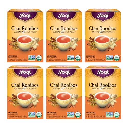 Yogi Tea Chai Rooibos Tea - 16 Tea Bags per Pack (6 Packs) - Spiced Organic Rooibos Tea - Provides Antioxidants - Caffeine-Free - Includes Cardamom, Cinnamon, Ginger & Clove