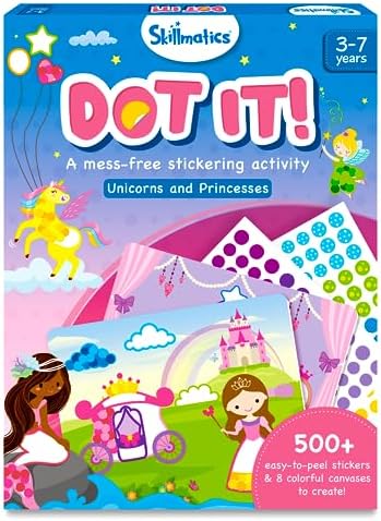Skillmatics Dot It Sticker Art Activity - Unicorns & Princesses, Easter Basket Stuffers, Mess-Free Fun for Kids, Craft Kits, DIY Activity, Travel Toys, Gifts for Boys & Girls Ages 3, 4, 5, 6, 7