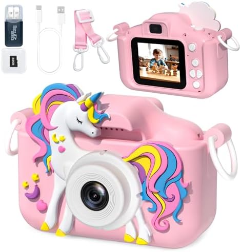 Kids Camera Toys for 3-12 Year Old Girls Boys,Children Digital Video Camcorder Camera, Upgrade Kids Selfie Camera, HD Kids Digital Video Cameras for Toddler with Cartoon Soft Silicone Cover
