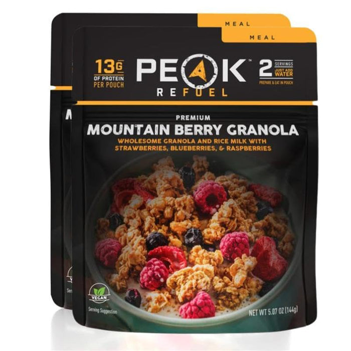Peak Refuel Mountain Berry Granola with Rice Milk | Vegan, Dairy Free | Freeze Dried Backpacking and Camping Food | Amazing Taste | Quick Prep | Lightweight (2-Pack)