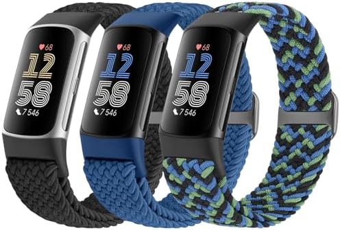 Braided Watch Bands Compatible with Fitbit Charge 6/Fitbit Charge 5 for Women Men, Elastic Adjustable Solo Loop Stretchy Nylon Woven Replacement Wristbands for Fitbit Charge 6/Fitbit Charge 5
