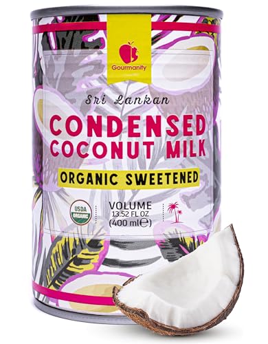 Gourmanity Organic Sweetened Condensed Coconut Milk, Vegan and Dairy Free Condensed Milk Substitute, Halal, Kosher, Made in Sri Lanka (13.5 Fl Oz/400ml can)