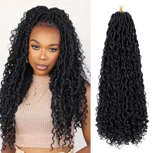 LIYATE 24 Inch Goddess Locs Crochet Hair Boho Faux Locs Crochet Hair for Black Women Soft Locs Crochet Braids With Curly End, 6 Packs 1B