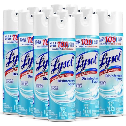 Lysol Disinfectant Spray, Sanitizing and Antibacterial Spray, For Disinfecting and Deodorizing, Crisp Linen, 19 fl oz (Pack of 12)