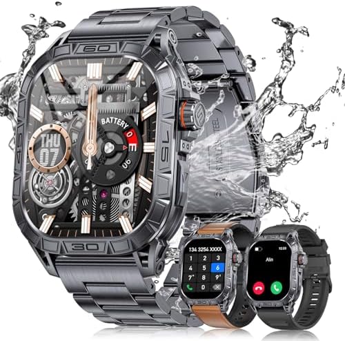 LIGE Military Smart Watch for Men(Call Receive/Dial) with 3 Straps,1.96"HD Big AMOLED Rugged Smartwatch for iPhone/Android Phone,Upgraded Fitness Tracker 5ATM Waterproof/Heart Rate/Sleep Monitor,Black