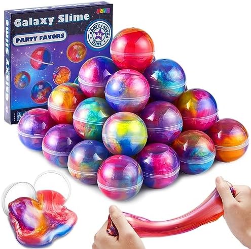 JOYIN Slime Party Favors, 24 Pack Galaxy Slime Ball - Stretchy, Non-Sticky, Mess-Free, Stress Relief, and Safe for Girls and Boys - Classroom Reward, Valentine's Day Party Supplies