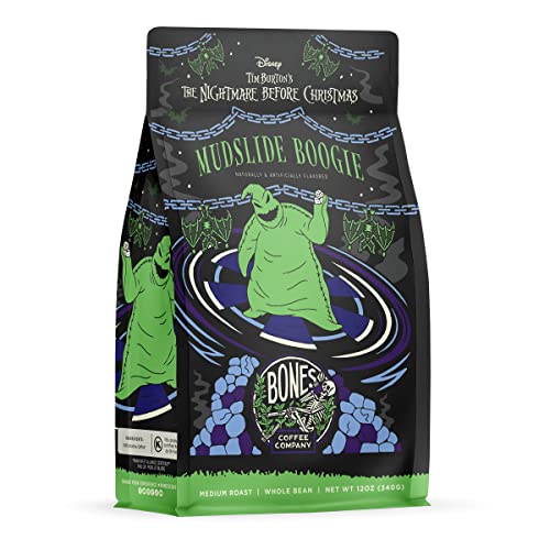 Bones Coffee Company The Nightmare Before Christmas Mudslide Boogie Flavored Coffee Beans, Whole Bean Coffee Medium Roast Low Acid, Chocolate Mudslide Flavor (12 oz)