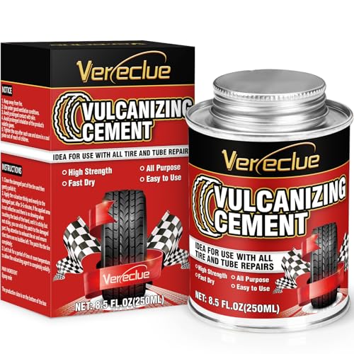 Chemical Vulcanizing Cement, Clear Tire Repair Glue, All Purpose Rubber Cement, Heavy Duty Tire Patch Kit with Brush Top Can for Car, Motorcycle, Bike, 8.5Oz