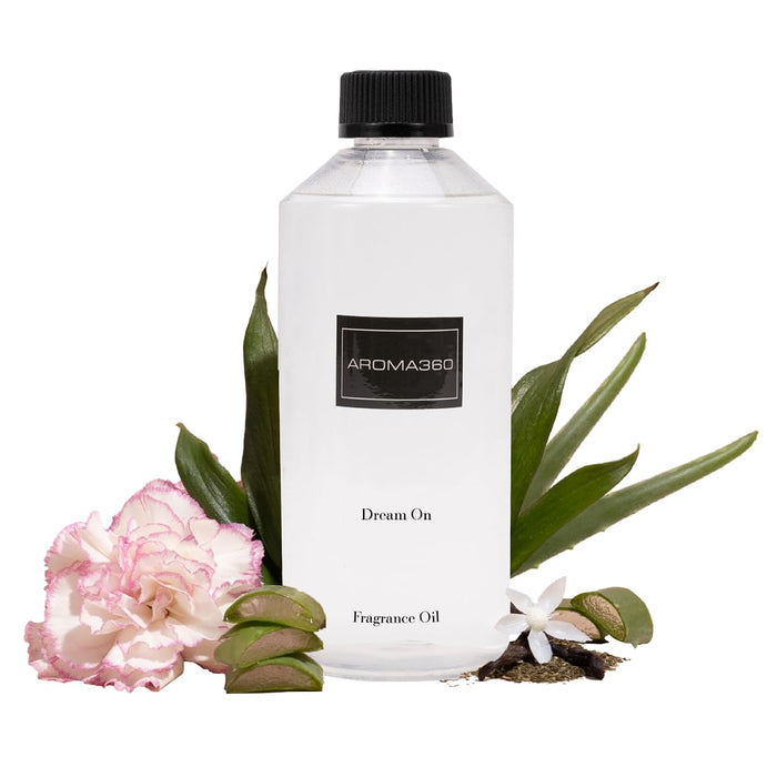 Aroma360 Dream On Fragrance Oil Blend - 500ML - Scented Aromatherapy Diffuser Oil with Serene White Tea, Healing Aloe Vera, and Warm Earthy Cedar