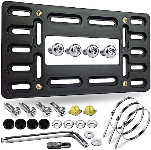 Aootf Front License Plate Bracket Holder - Universal Front Bumper License Plate Mounting Kit, 2 Drill Holes Car Tag Adapter with Anti Theft Stainless Steel Screw Bolt Caps