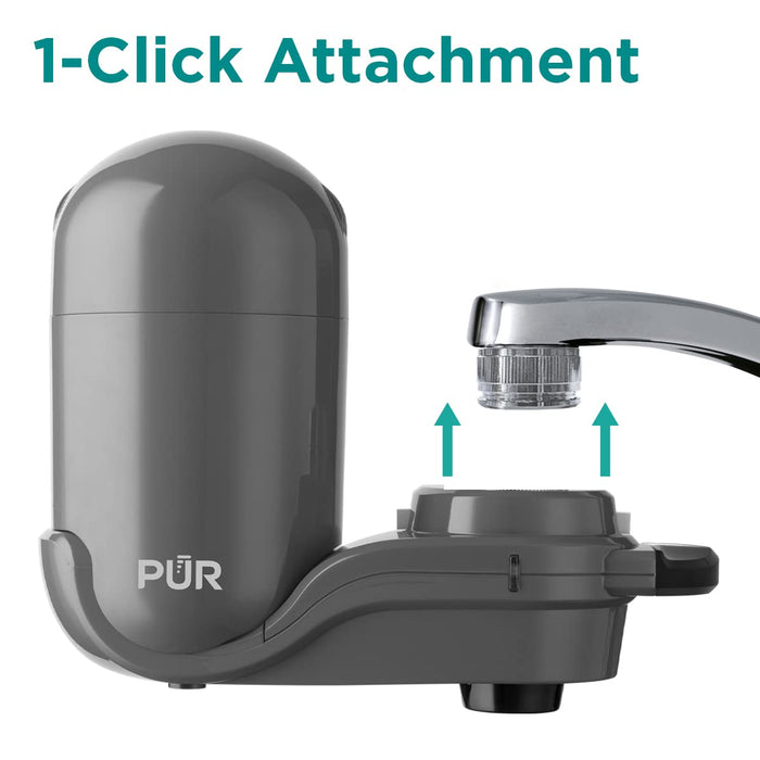 PUR PLUS Faucet Mount Water Filtration System, 3-in-1 Powerful, Natural Mineral Filtration with Lead Reduction, Vertical, Grey, FM2500V