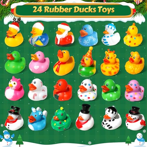 ZIZZ Advent Calendar 2024 Christmas Rubber Ducks - 24 Days Christmas Countdown Calendar Gifts for Kids Girl Boy Holiday Fun Duck Bath Toy for Toddler Baby 1 2 3 4 5 6 Years Old Xmas Surprise Gift Idea