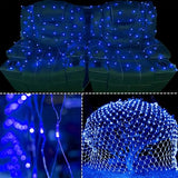 WATERGLIDE Outdoor Christmas Net Lights, 12FT x 5FT 360 LED Mesh String Light with 8 Lighting Modes, Connectable Waterproof Lights for Garden Tree Bushes, Holiday Wedding Party Decorations, Blue