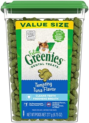 Greenies Feline Adult Dental Cat Treats, Tempting Tuna Flavor, 9.75 oz. Tub