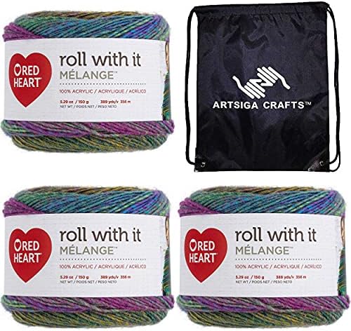Red Heart Roll with It Melange Cat Walk E890-0656 (3-Skeins - Same Dye Lot) Worsted Medium #4 Acrylic Yarn for Crocheting and Knitting with Project Bag