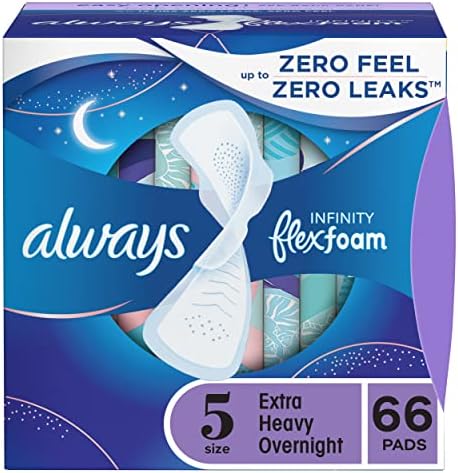 Always Infinity Feminine Pads for Women, Size 5 Extra Heavy Overnight, with wings, unscented, 22 Count x 3 Packs (66ct Total)