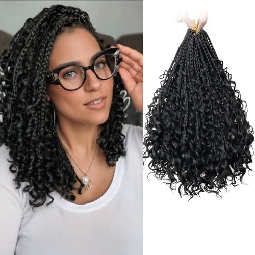6 Packs Goddess Box Braids Crochet Hair With Curly Ends 14 Inches Boho Braids Crochet Hair for Black Women (1b, 14" - 6 Packs)