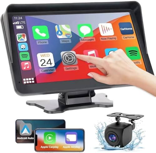 Wireless Carplay Screen for Car,7" HD Portable Car Stereo Touchscreen with Apple CarPlay and Android Auto with Mirror Link/Backup Camera/Bluetooth/GPS Navigation/AUX for All Vehicles