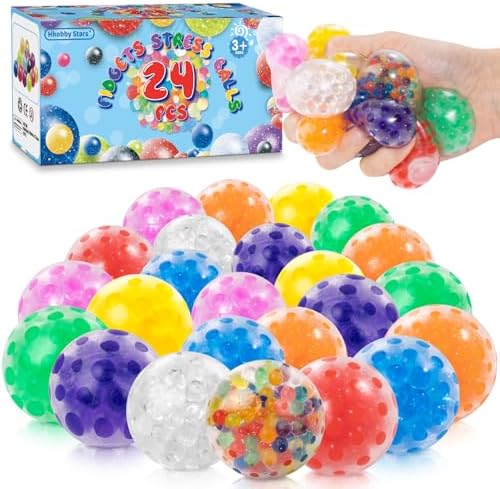 24 Pack Mini Stress Balls for Adults , Fidget Toy Anxiety Relief Squishy Balls to Relax, Goodie Bag for Kids Aged 3 4 5 6