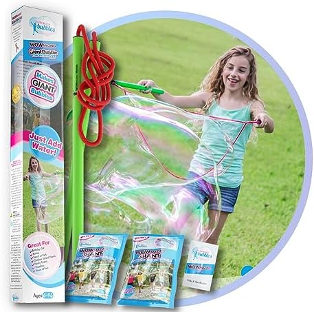 WOWmazing Giant Bubble Wands Kit: (4-Piece Set) | Incl. Wand, Big Bubble Concentrate and Tips & Trick Booklet | Outdoor Toy for Kids, Boys, Girls | Bubbles Made in The USA