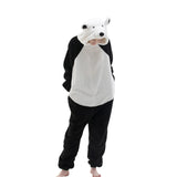 COSUSKET Fitted Unisex Adult Bear Onesie Pajamas, Halloween Sherpa Women's Cosplay Animal One Piece Costume White/Black