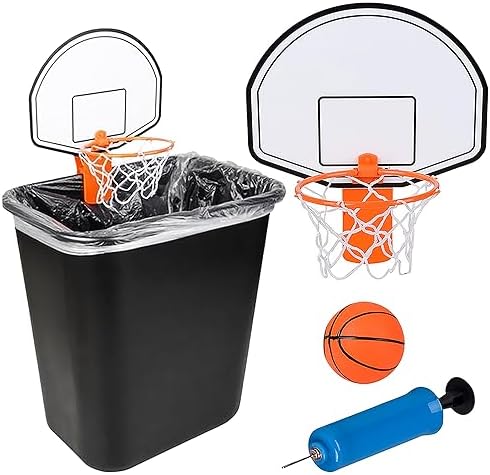 ArtCreativity Trash Can Basketball Set, Includes Clip-On Hoop with Backboard, Inflatable Ball and Pump, Fun Indoor Basketball Hoop for Kids, Office Toys for Adults, Great Birthday Gift Idea